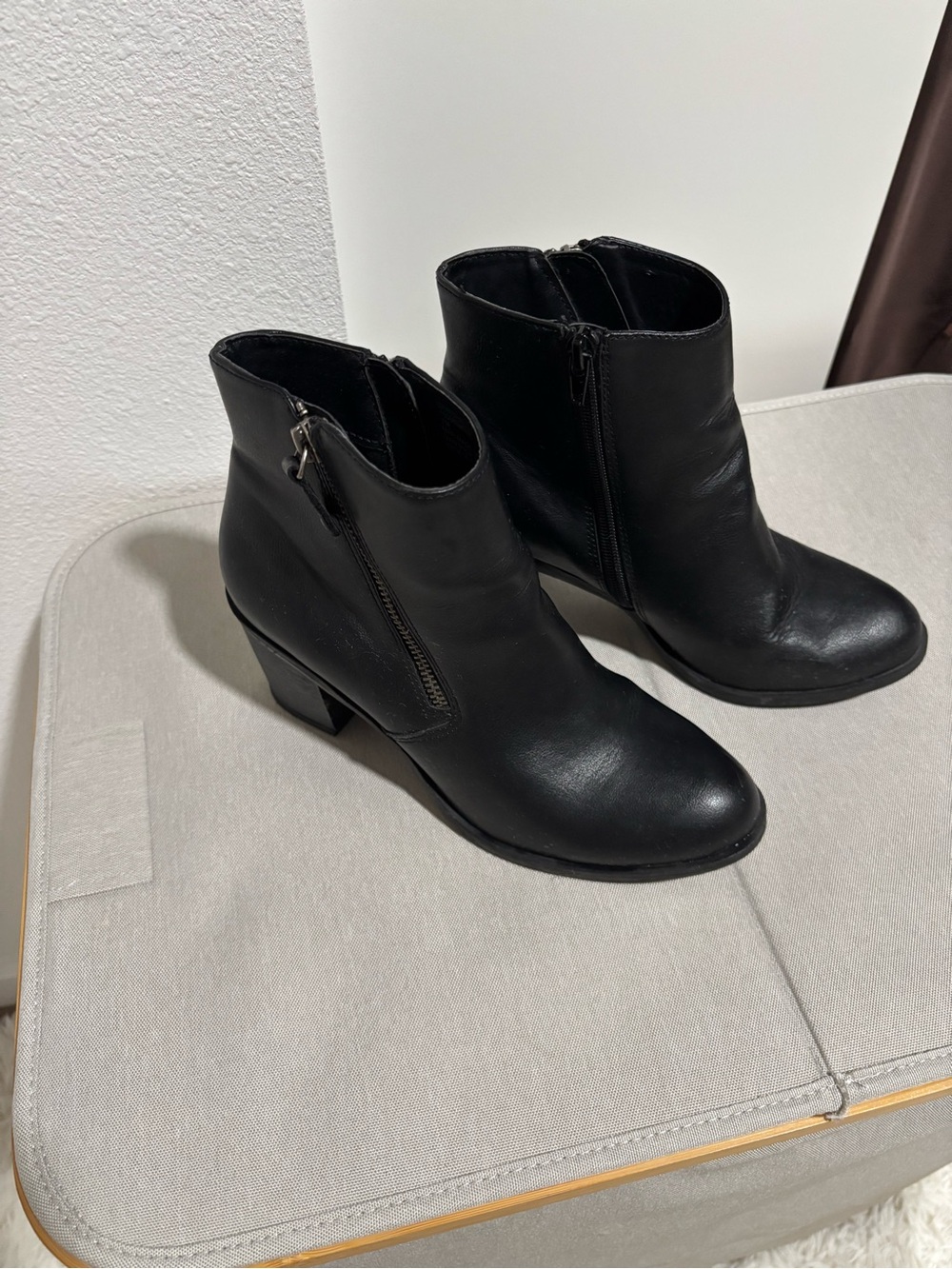 American Rag Black Leather Ankle Booties with Side Zip